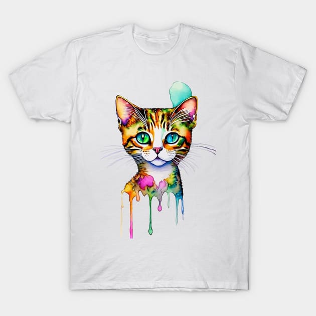 COLORFUL KITTY CAT FACE Cat Art Abstract T-Shirt by Rightshirt